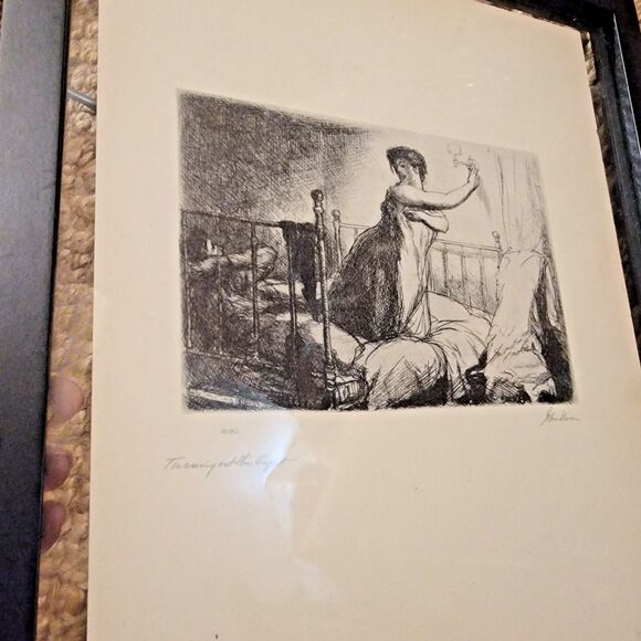 John Sloan "Turning Out The Light" Plate Signed Lithograph Reproduction NYC Life - Picture 2 of 13